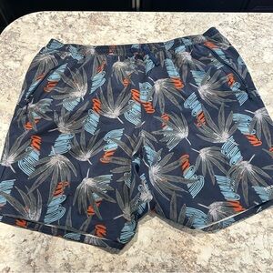Patagonia Blue and Orange Leaf Print Swim Shorts